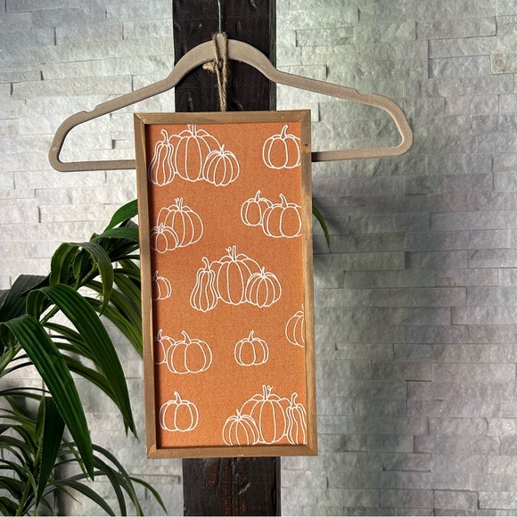 Multi Pumpkins Rectangle Wooden Fall Framed Orange White Pumpkin Hanging Art - Picture 1 of 5